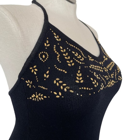 St John Evening Marie Gray Dress Maxi Santana Knit Sleeveless Gold Size 6 - Picture 9 of 16